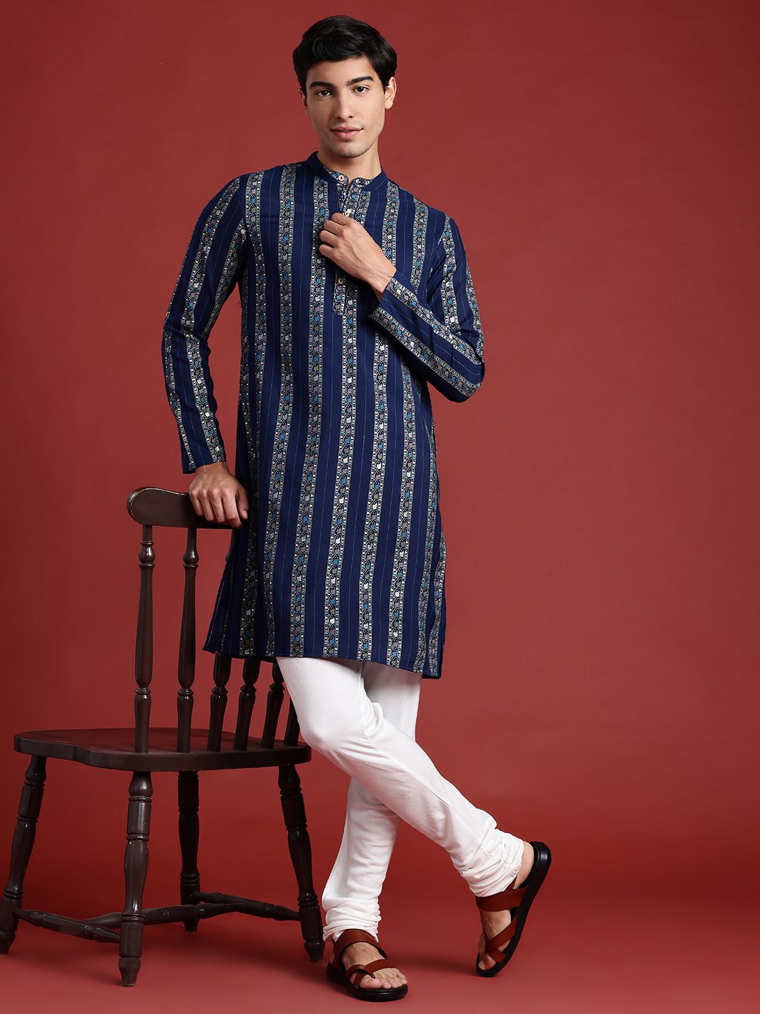 Anouk Indie Floral Striped Straight Kurta