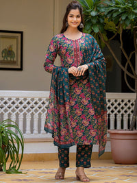 KALINI Women Floral Printed Regular Kurta with Trousers & Dupatta