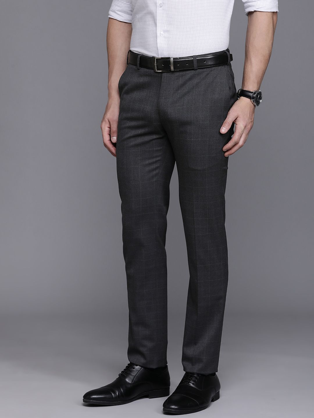 Raymond Men Checked Slim Fit Formal Trousers