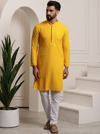 SOJANYA Men Ethnic Motifs Embroidered Sequinned Pure Cotton Kurta with Churidar