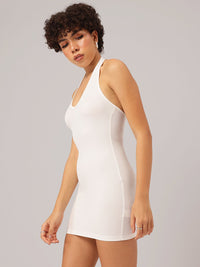 DressBerry Soft Rib Halter Play Bodycon Dress with Arm Sleeve