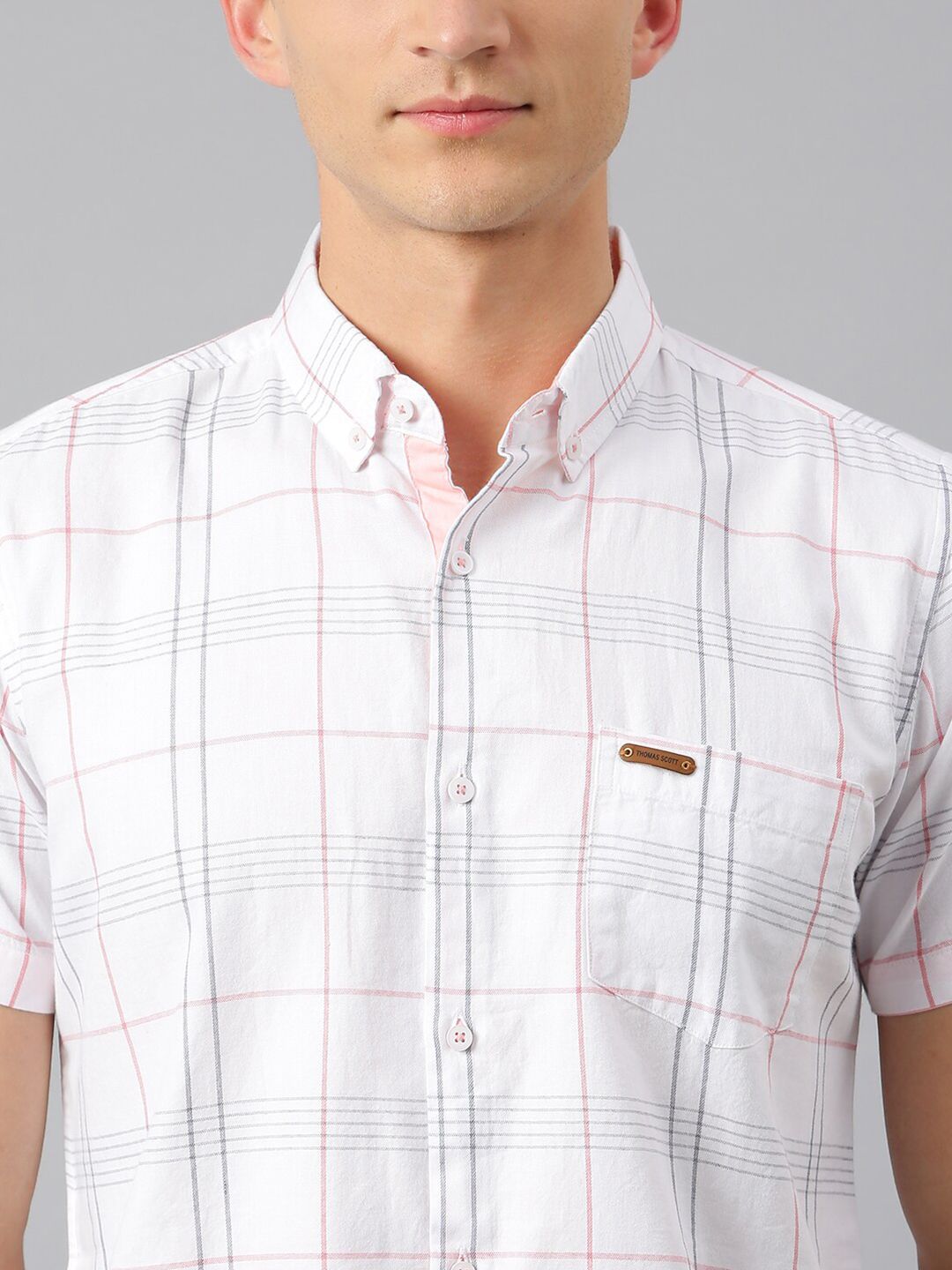 Thomas Scott Men White Slim Fit Checked Casual Shirt