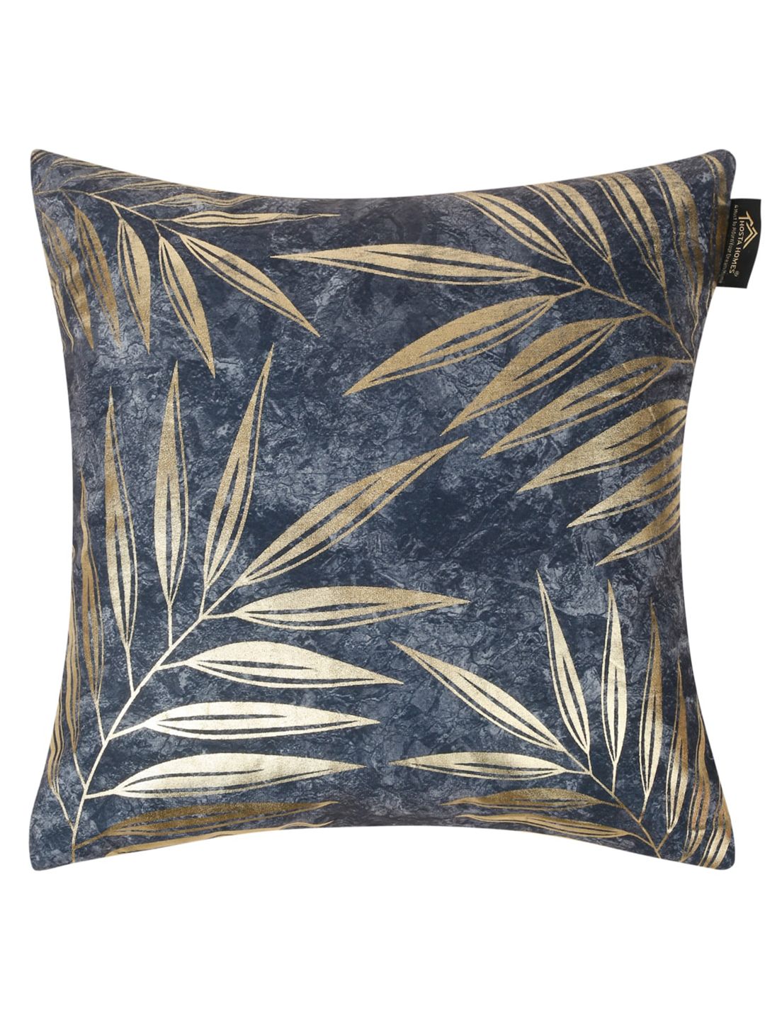 HOSTA HOMES Blue & Gold-Toned 2 Pieces Floral Velvet Square Cushion Covers