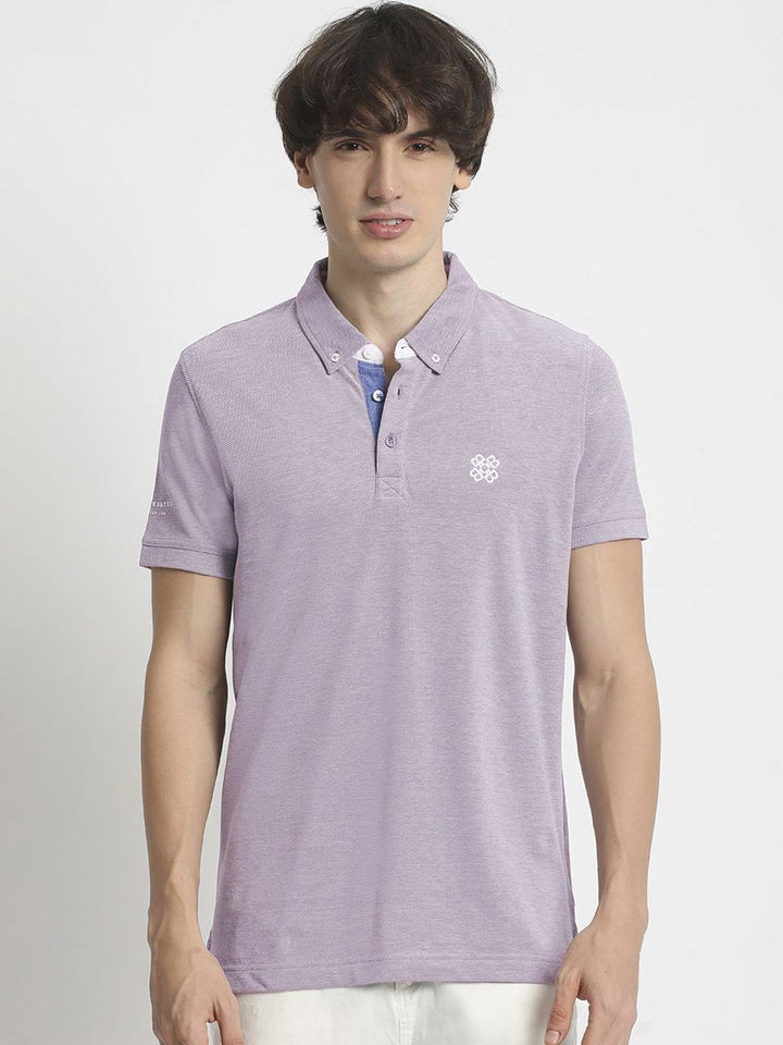 THE BEAR HOUSE Men Solid Polo Collar Regular Fit Pure Cotton T-shirt