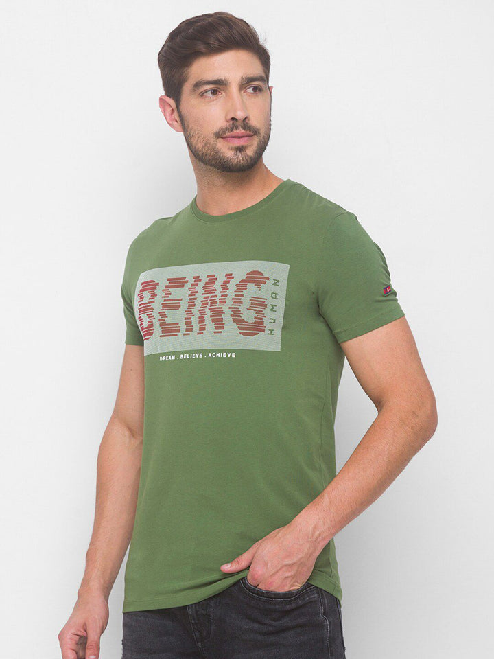Being Human Men Green Typography Printed T-shirt