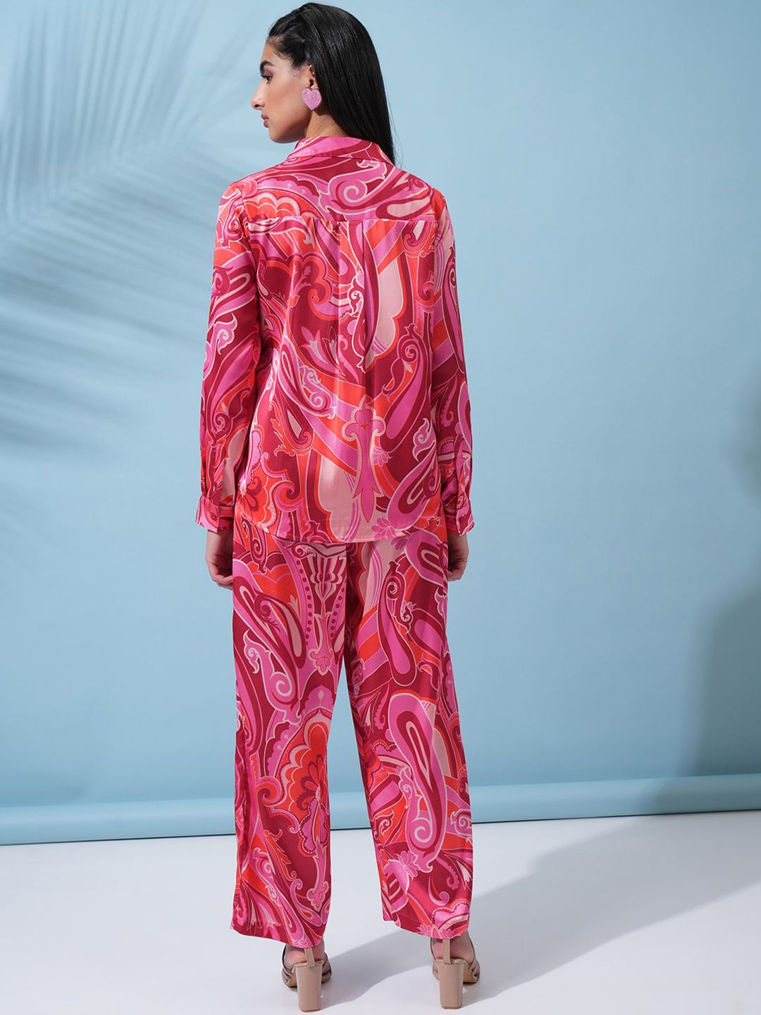Tokyo Talkies Pink Abstract Printed Shirt With Trousers Co-Ords