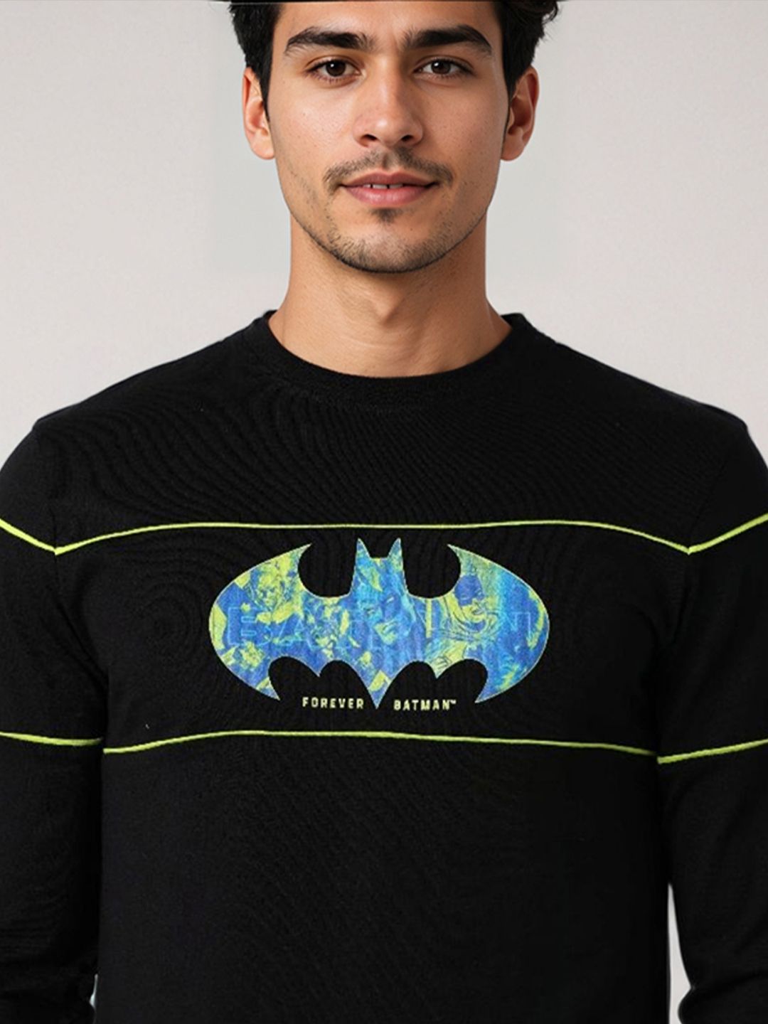 The Indian Garage Co Men Batman Graphic Printed Round Neck Cotton Slim Fit T-shirt