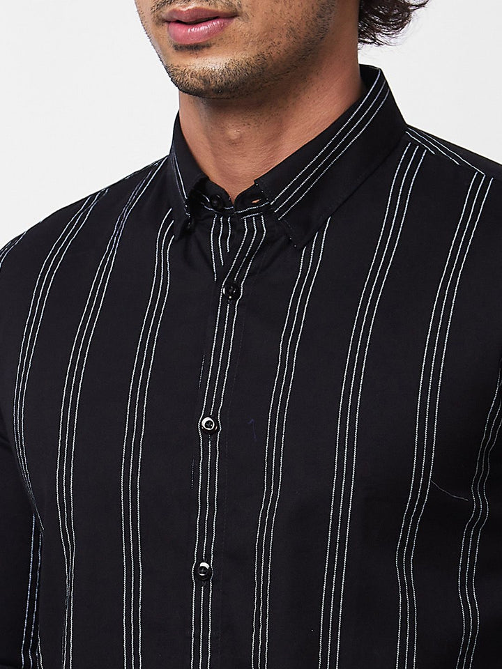 SPYKAR Vertical Stripes Spread Collar Long Sleeves Cotton Casual Shirt
