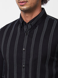 SPYKAR Vertical Stripes Spread Collar Long Sleeves Cotton Casual Shirt