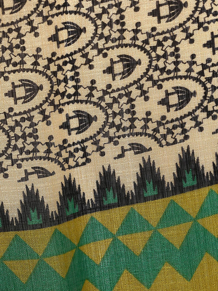 Saree mall Cream-Coloured & Green Printed Dupatta