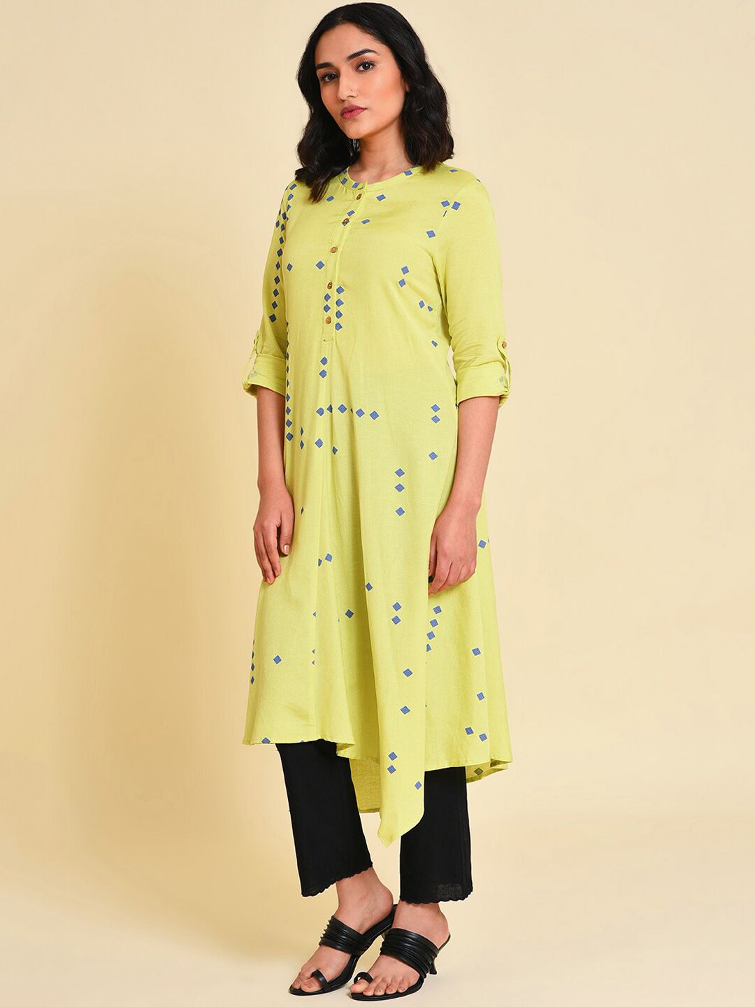 W Geometric Printed Asymmetric A-Line Kurta with Trousers