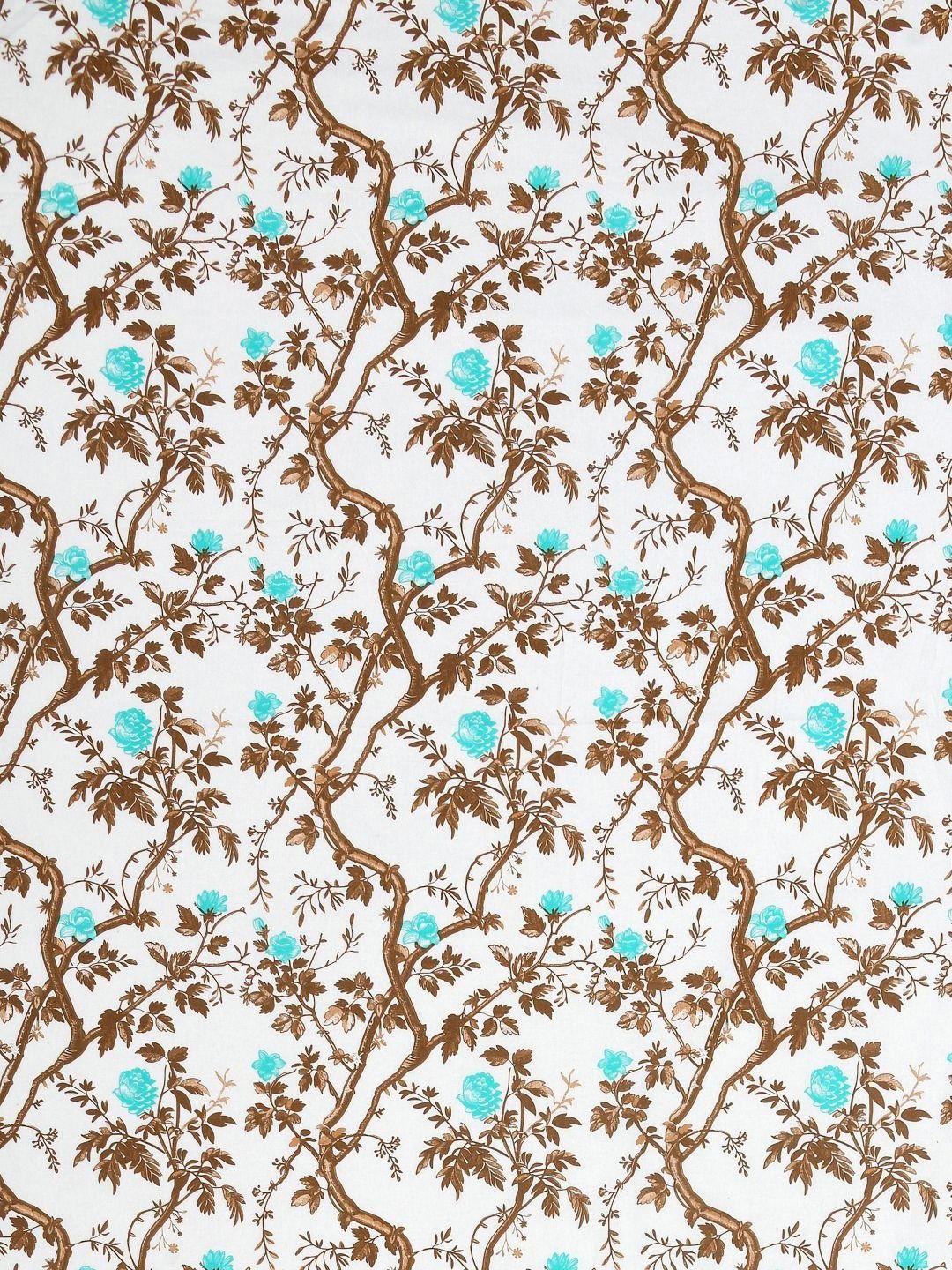 BOMBAY DYEING Brown & Blue Floral Pure Cotton 144 TC Queen Bedsheet Set 2.28 x 2.54 Mts