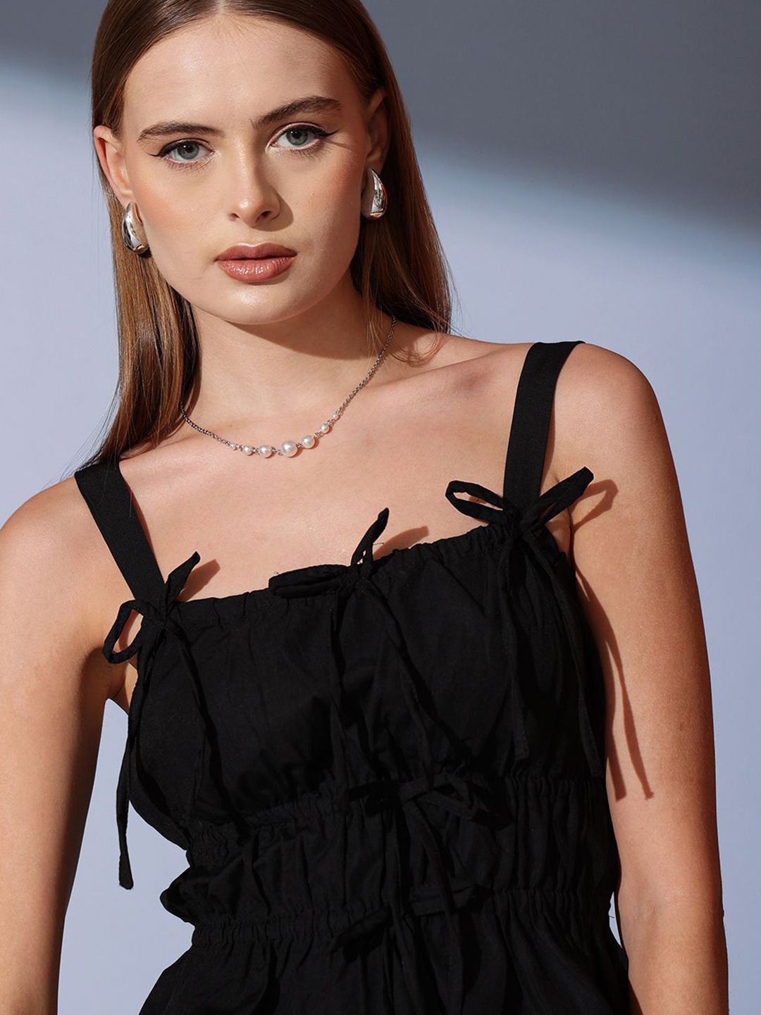 STREET 9 Sleeveless Pure Cotton Cinched Waist Crop Top