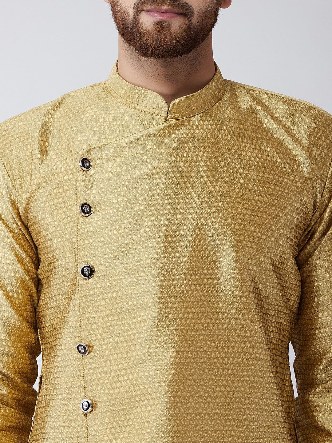 SOJANYA Lelaki Berwarna Emas Rekaan Tenun Kurta Lurus