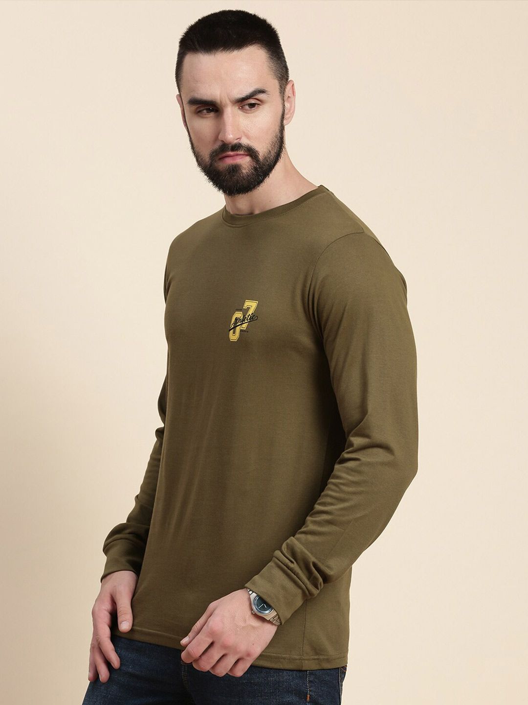 DILLINGER Typography Printed Round Neck Long Sleeves Pure Cotton T-shirt