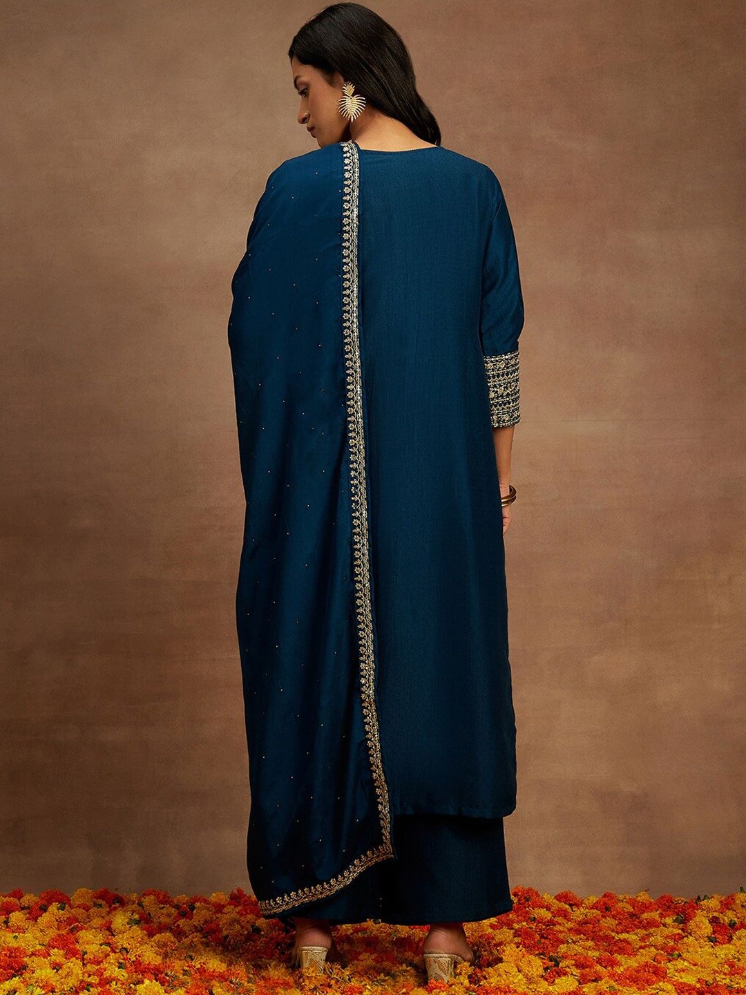 Libas Straight Round Neck Kurta with Palazzos & Dupatta