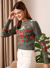 STREET 9 Self Design Acrylic Crop Pullover