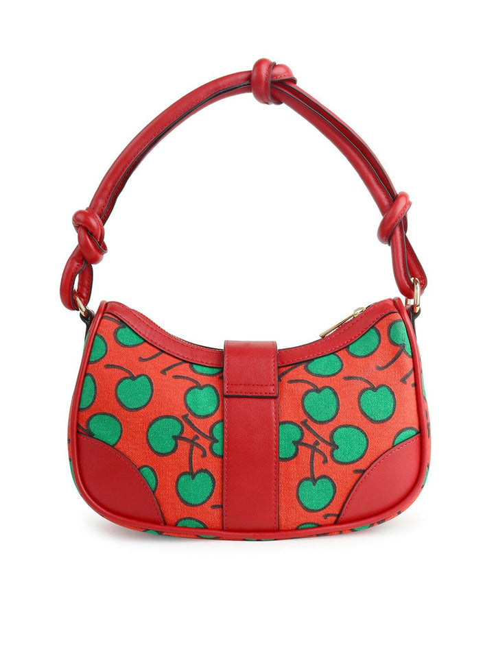 Berrylush Red Graphic Printed PU Structured Shoulder Bag