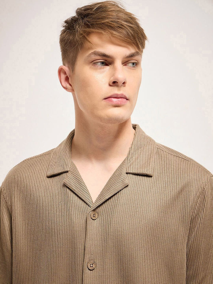THE BEAR HOUSE Men Cuban Collar Abstract Printed Casual Shirt