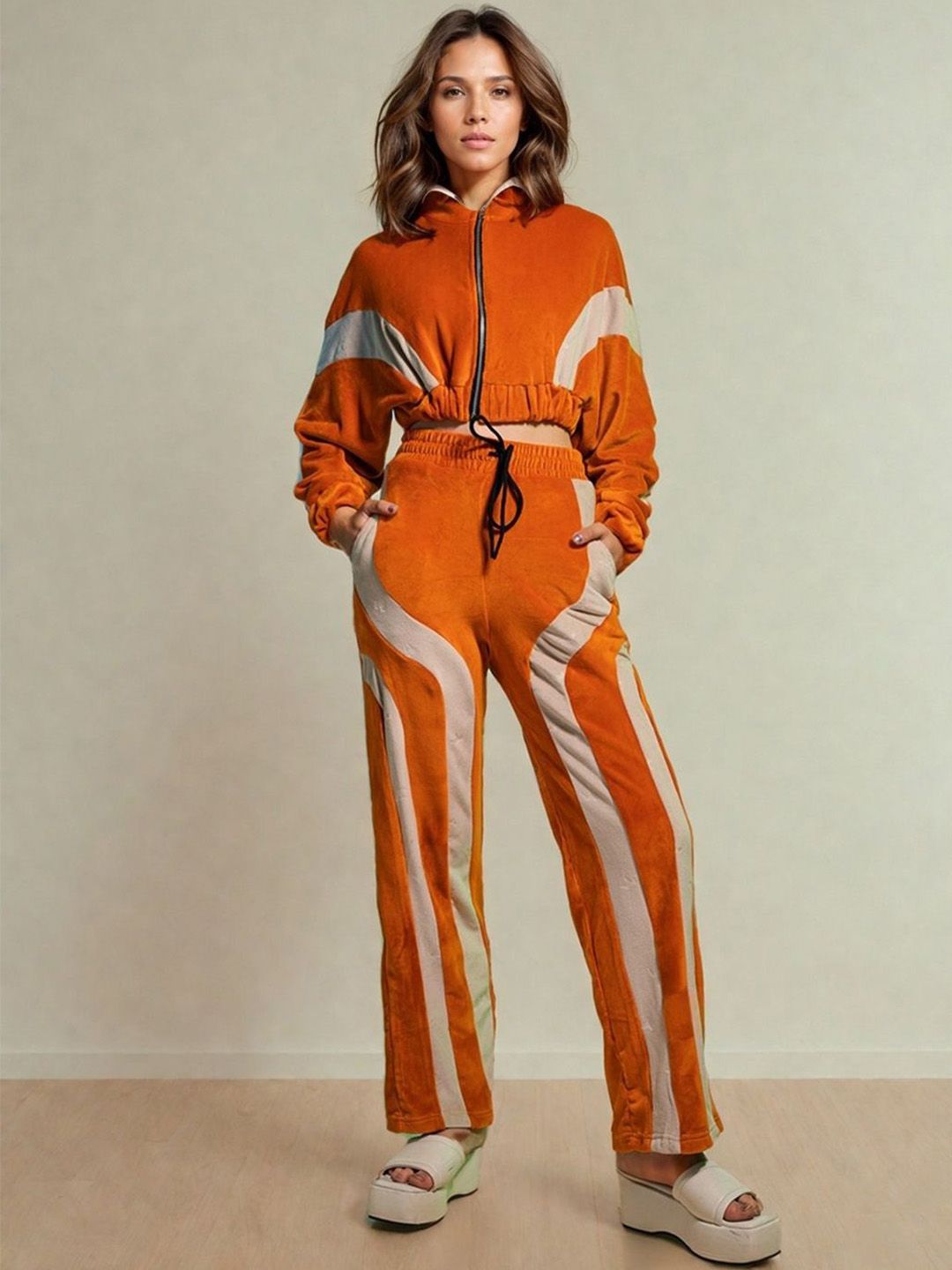 DressBerry Colour Block Long Sleeves High Neck Sweatshirt With Trousers