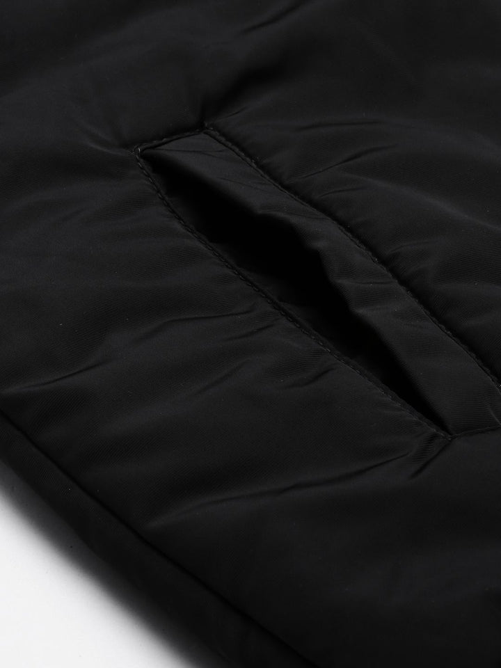 Campus Sutra Women Black& Maroon Colourblocked Windcheater Outdoor Bomber Jacket