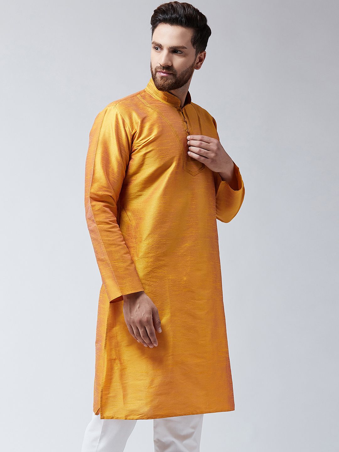 SOJANYA Lelaki Mustard Kurta Lurus Padat