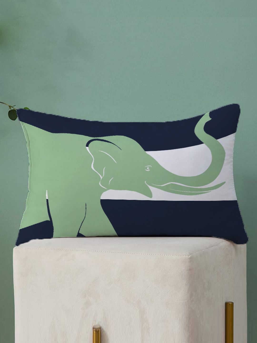 STITCHNEST Green & White Set of 2 Rectangle Cushion Covers