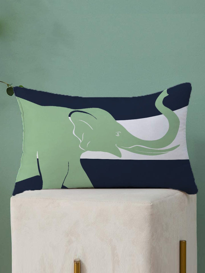 STITCHNEST Green & White Set of 2 Rectangle Cushion Covers