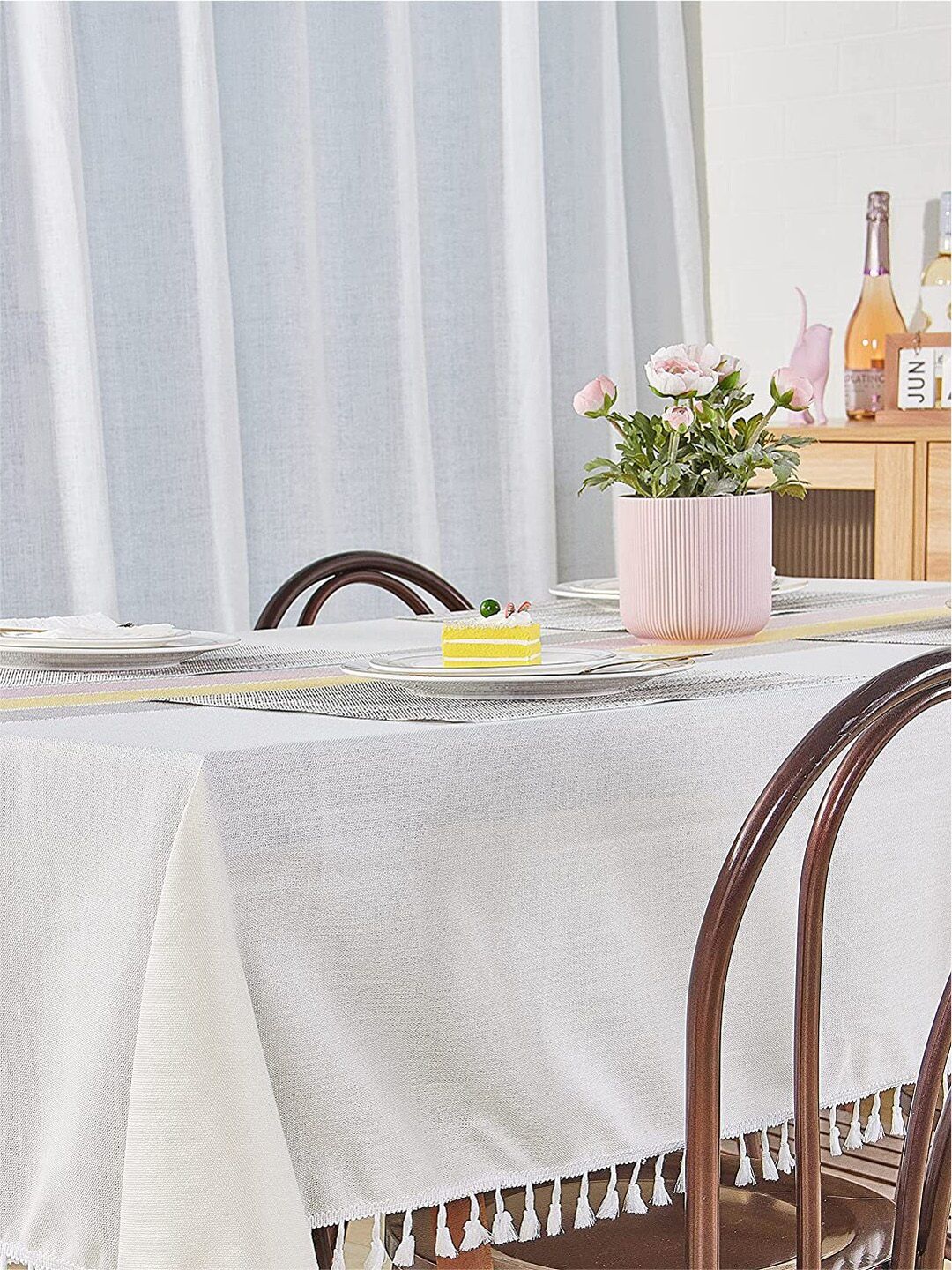 URBAN SPACE Off White & Grey Printed Pure Cotton 6-Seater Table Cover