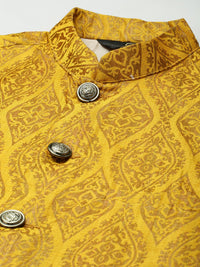 SOJANYA Men Sea Green Striped Kurta with Churidar & Nehru Jacket