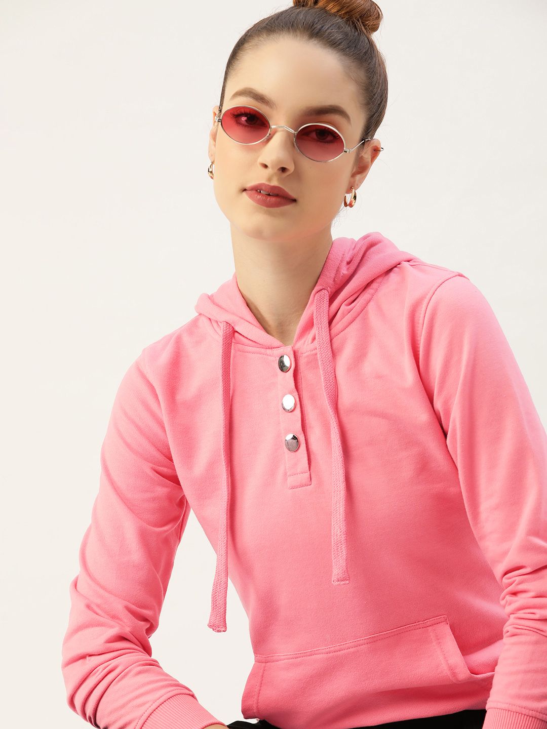 DressBerry Women Pink Hooded Sweatshirt
