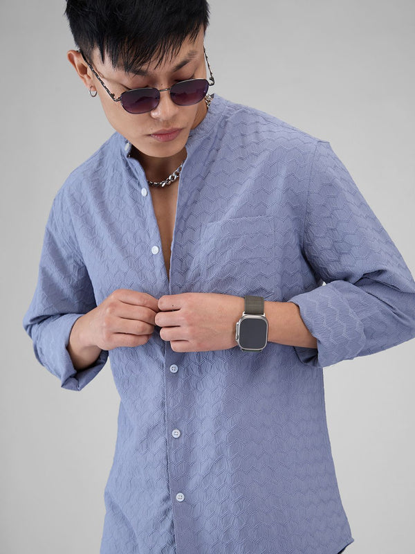 VASTRADO Men Classic Mandarin Collar Textured Casual Shirt