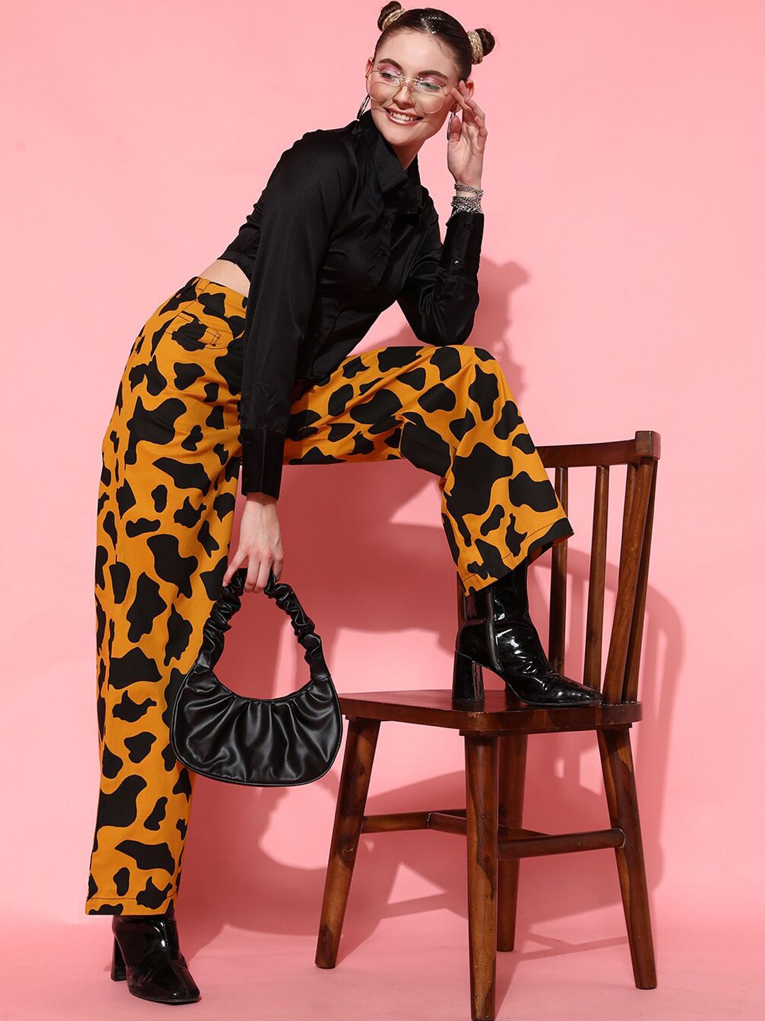 STREET 9 Women Stylish Mustard Animal Printed Trousers