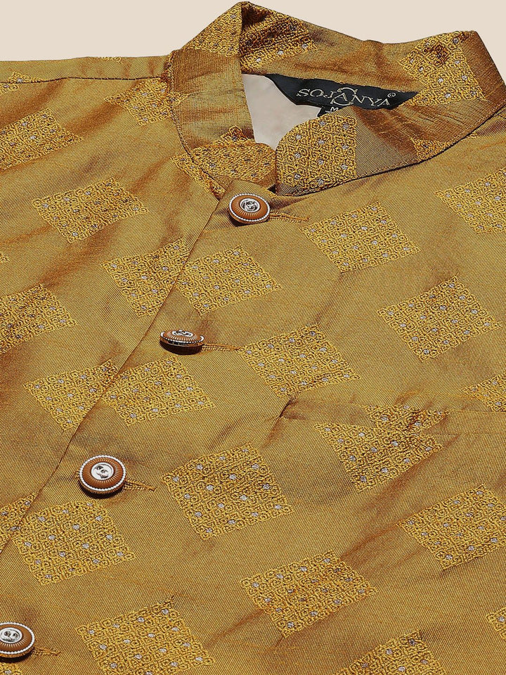 SOJANYA Band Collar Straight Kurta with Churidar & Nehru Jacket