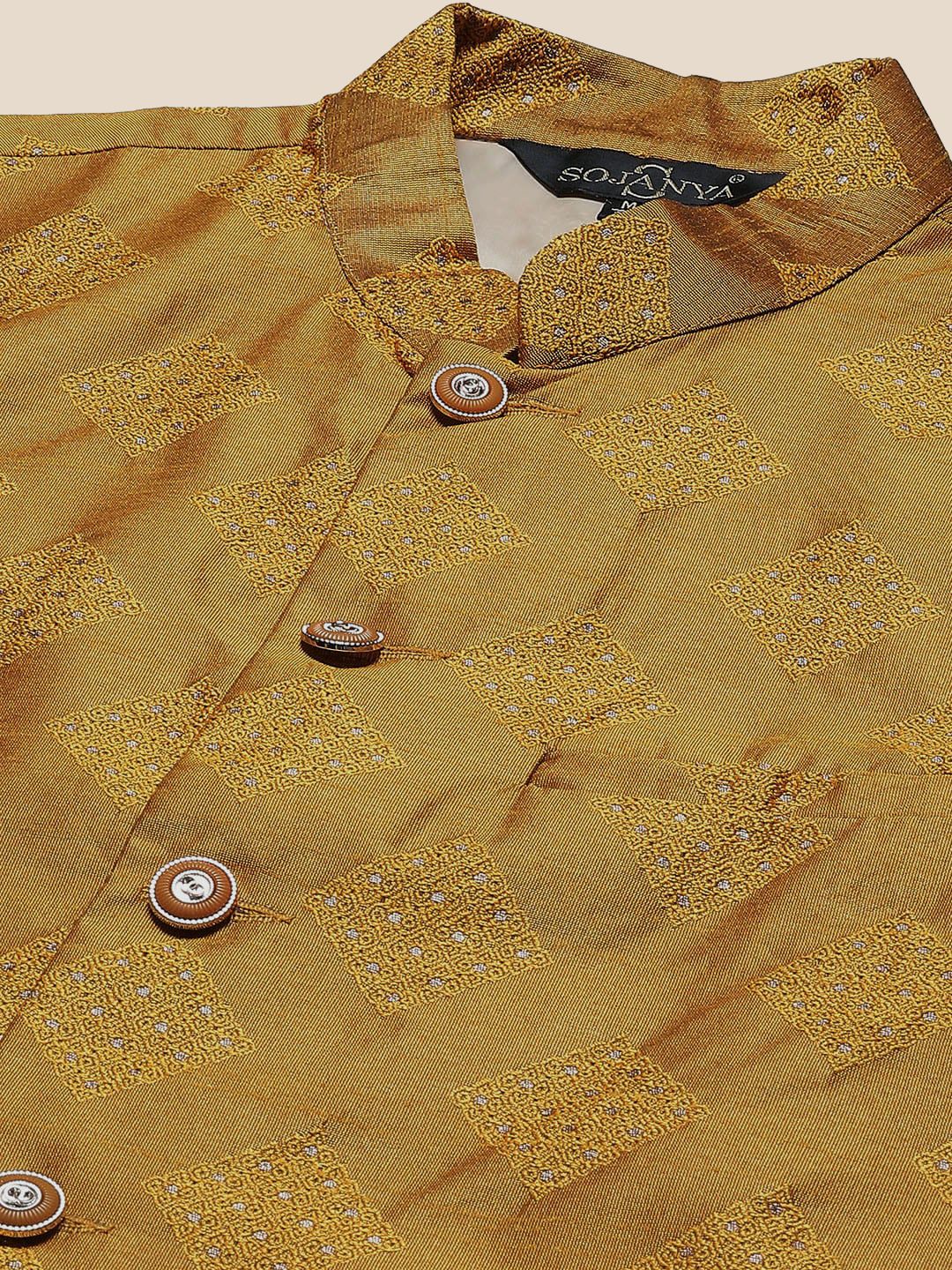 SOJANYA Band Collar Straight Kurta with Churidar & Nehru Jacket