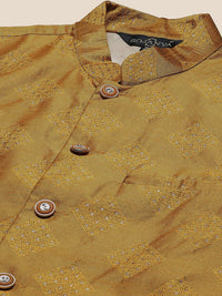 SOJANYA Band Collar Straight Kurta with Churidar & Nehru Jacket