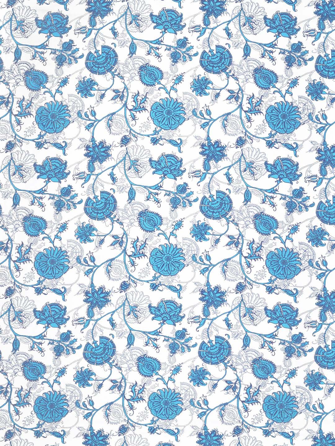 Story@home Blue White Floral Cotton 144 TC Queen Bedsheet With 2 Pillow Covers