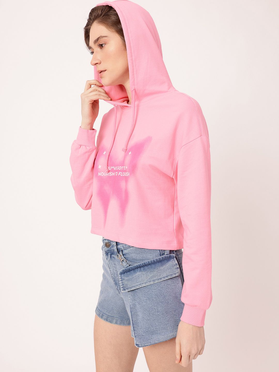 DressBerry Printed Hooded Cotton Terry Relaxed Fit Sweatshirt