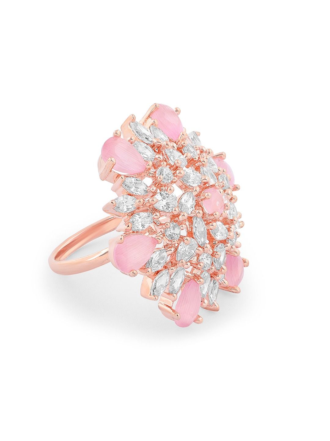 Cincin Jari Boleh Laras Zaveri Pearls Rose Saduran Emas CZ
