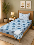 Moda Rapido X KLOTTHE Blue & White Floral 400 TC Single Bedsheet with 1 Pillow Covers