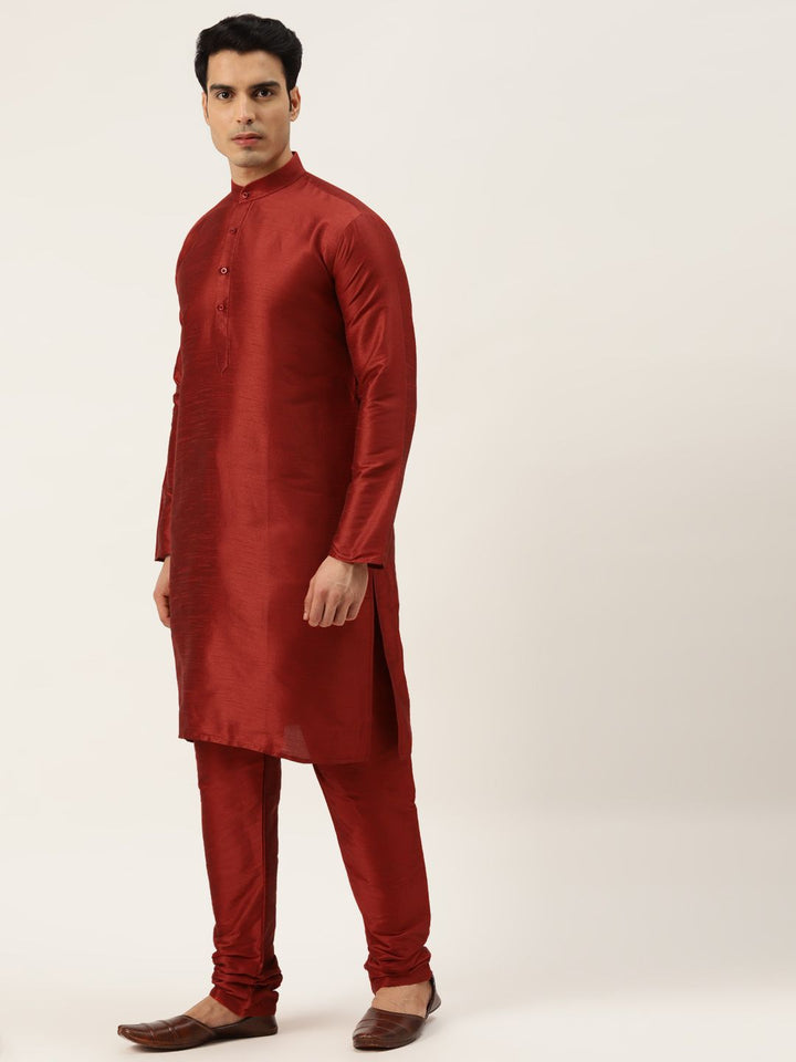 SOJANYA Men Maroon & Beige Kurta with Churidar