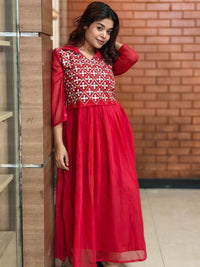 KALINI Woven Designed Embroidered Three Fourth Ethnic Dresses