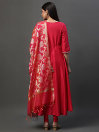 AURELIA Women Pink Floral Embroidered Empire Sequinned Kurta with Trousers & With Dupatta