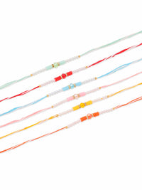 NVR Unisex Set of 6 Multicolor Artificial Stones & Pearls Rakhi With Roli Chawal