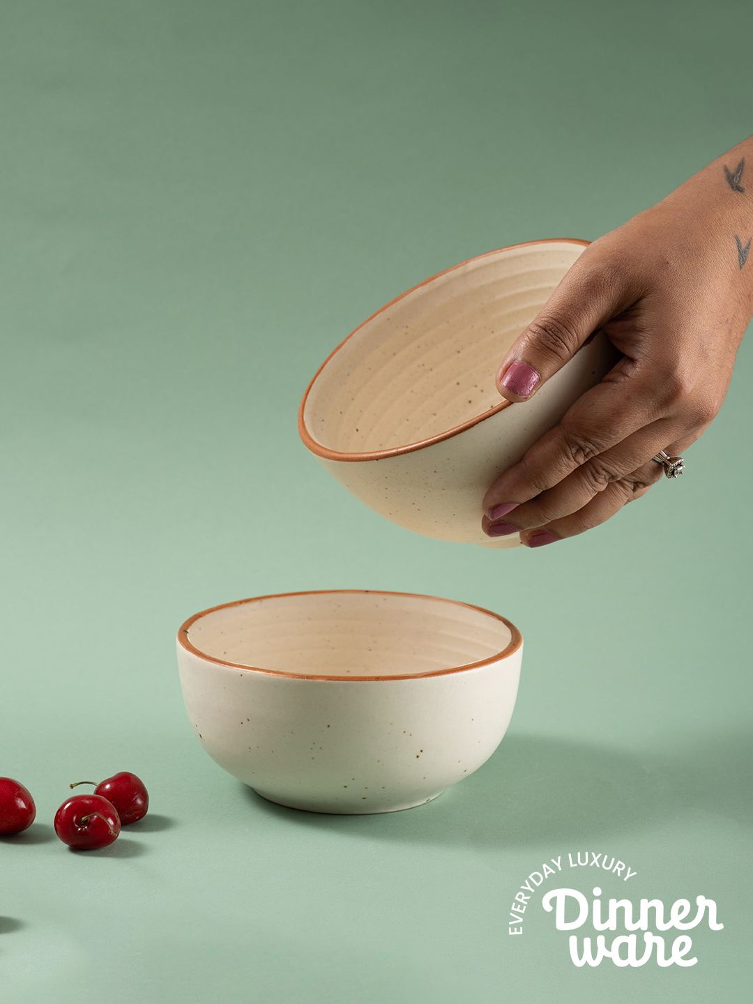 URBAN SPACE Beige 2 Pieces Printed Matte Dishwasher and Microwave Safe Bowl