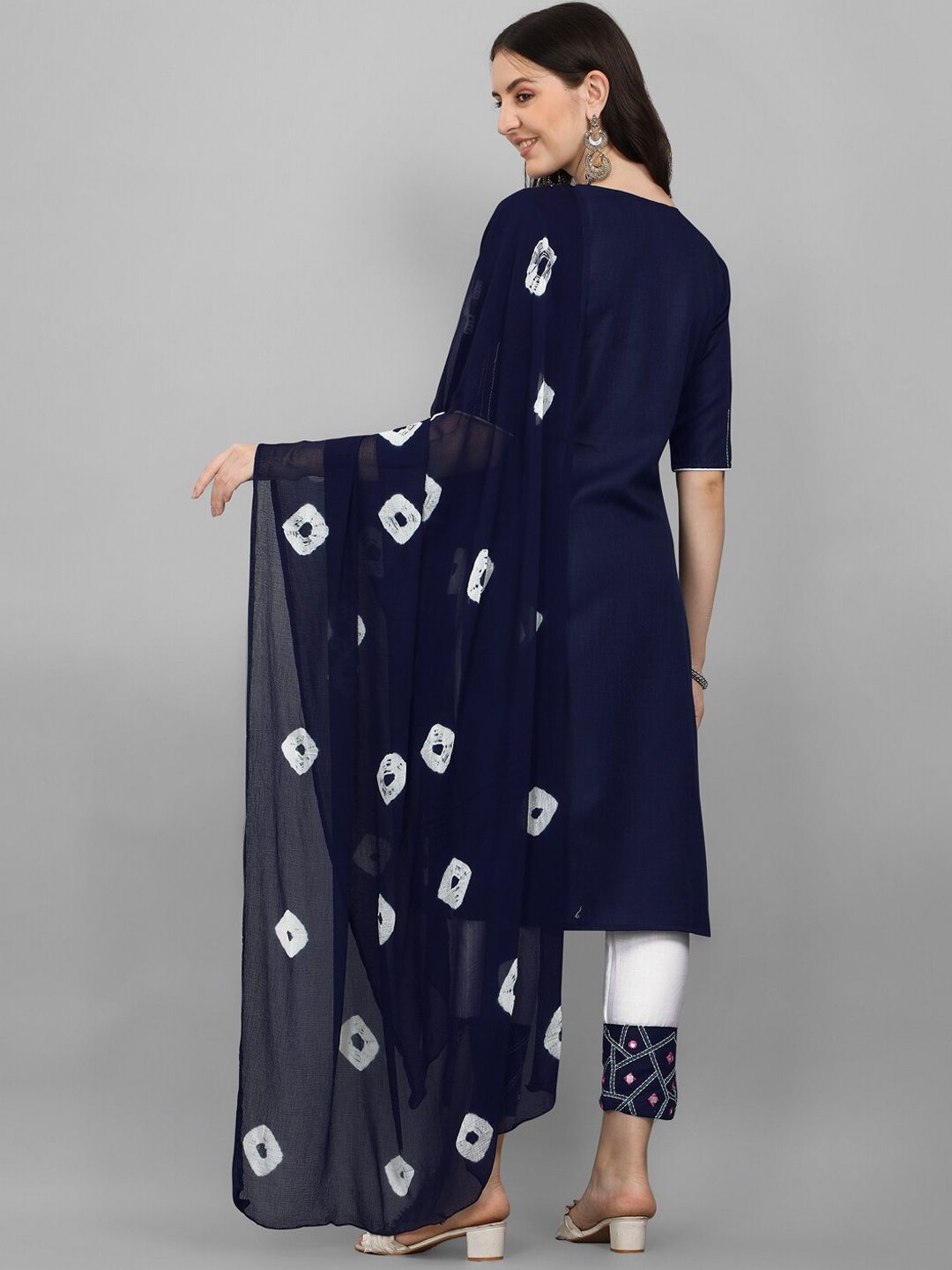 KALINI Women Embroidered Mirror Work Kurta with Trousers and Dupatta
