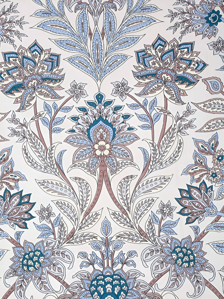 KLOTTHE Blue Floral Cotton 300 TC Fitted King Fine Bedsheet with 2 Pillow Covers-98 x 89 inches