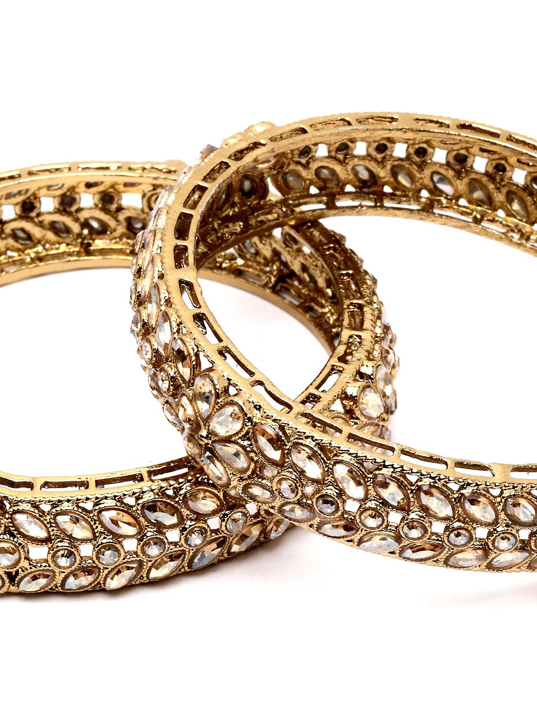 KARATCART Set Of 2 Gold-Plated Kundan Studded Bangles