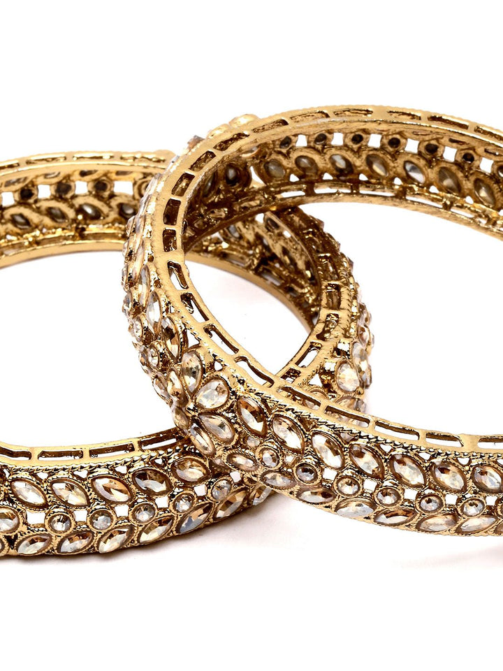 KARATCART Set Of 2 Gold-Plated Kundan Studded Bangles