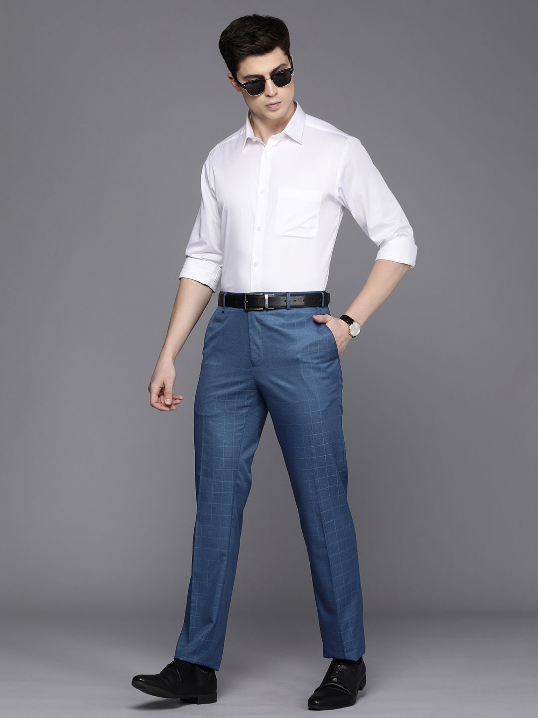 Raymond Men Mid-Rise Contemporary Fit Checked Trousers